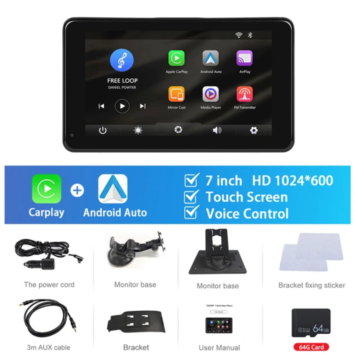 7inch Car Radio Carplay Multimedia Video Player Navigation Stereo Wireless Android Auto MP5 Radio Bluetooth Voice Control