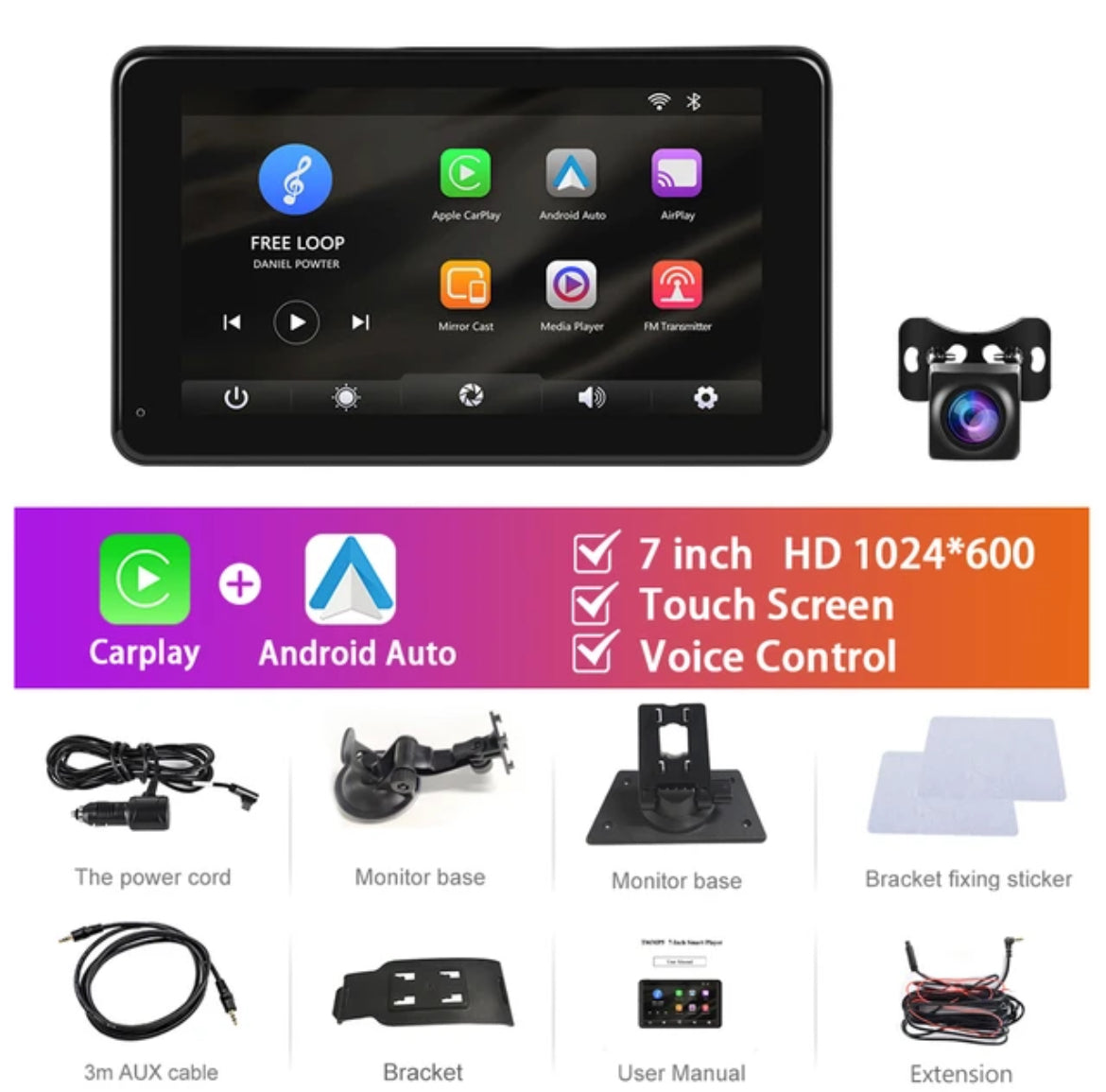 7inch Car Radio Carplay Multimedia Video Player Navigation Stereo Wireless Android Auto MP5 Radio Bluetooth Voice Control